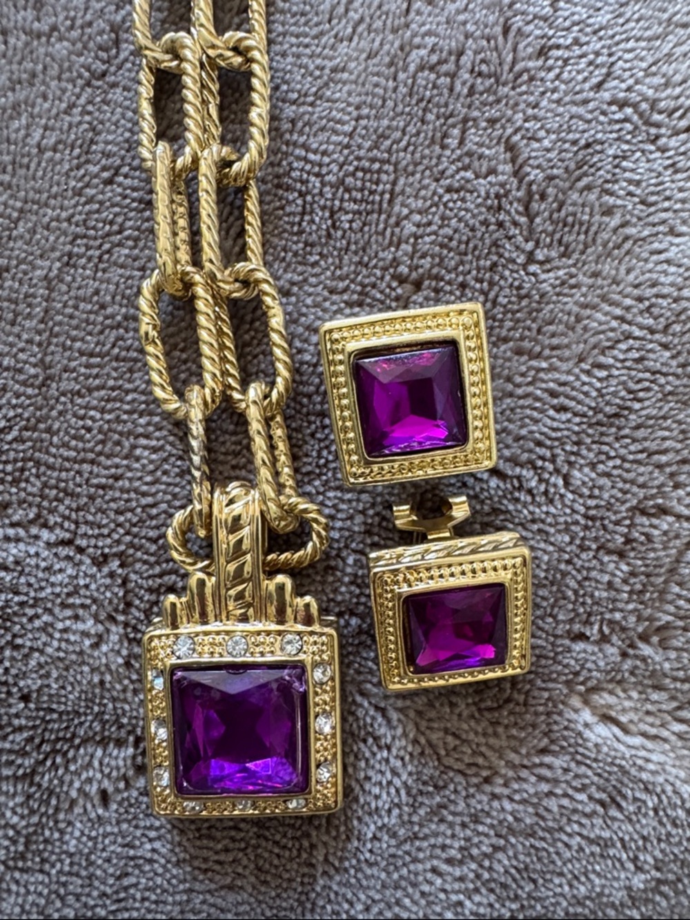 Bijoux Terner Gold-Tone Necklace with Purple Square Stones